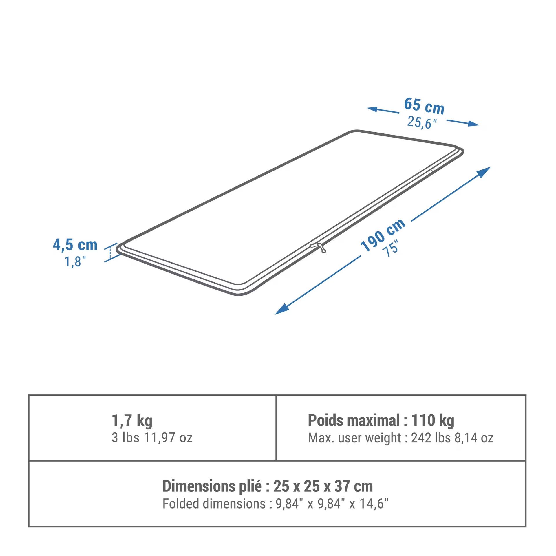 Zelfopblazende slaapmat voor kamperen comfort 65 cm 1 persoon